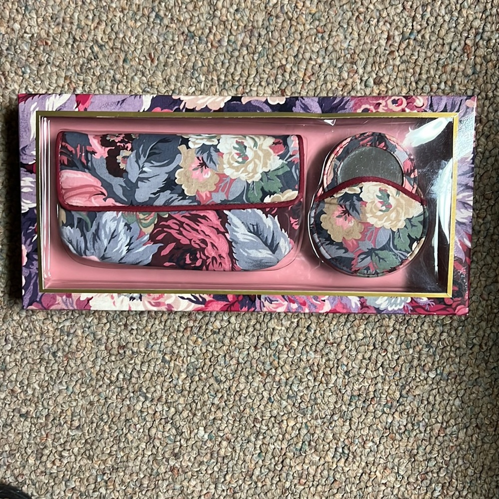 Womens floral makeup bag and pocket mirror